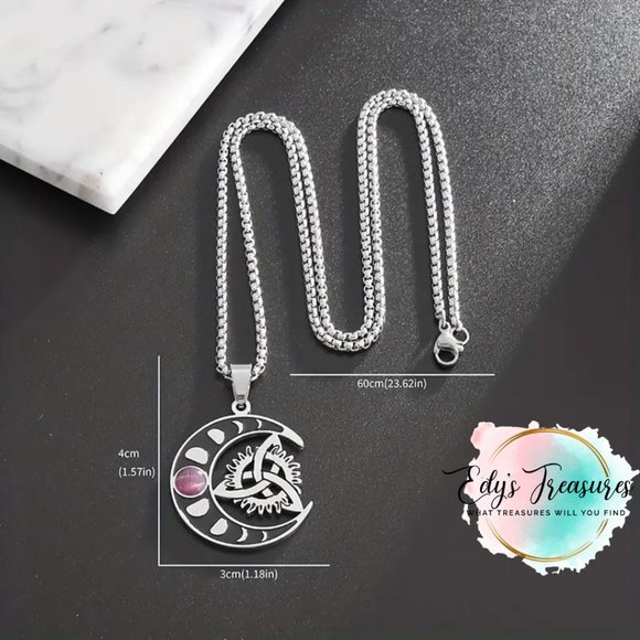 Crescent Moon Celtic Knot Necklace with Purple Gemstone NWOT - Picture 4 of 4